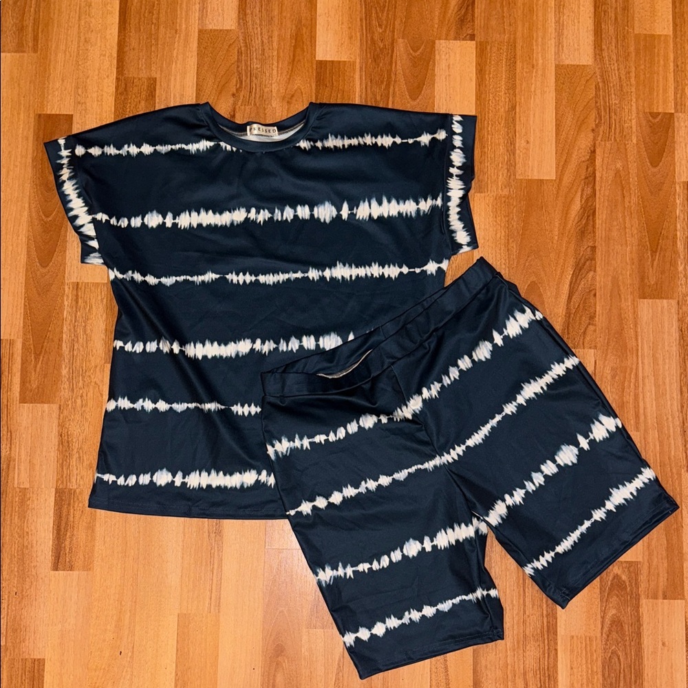 Navy and White Tie-Dye Women's Set